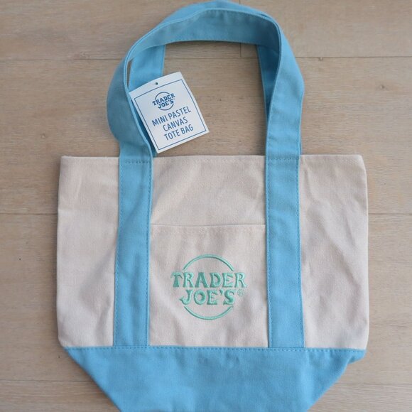NEW Limited Trader Joe’s Mini Pastel Canvas Tote Bag with Tags - Blue - Picture 1 of 8